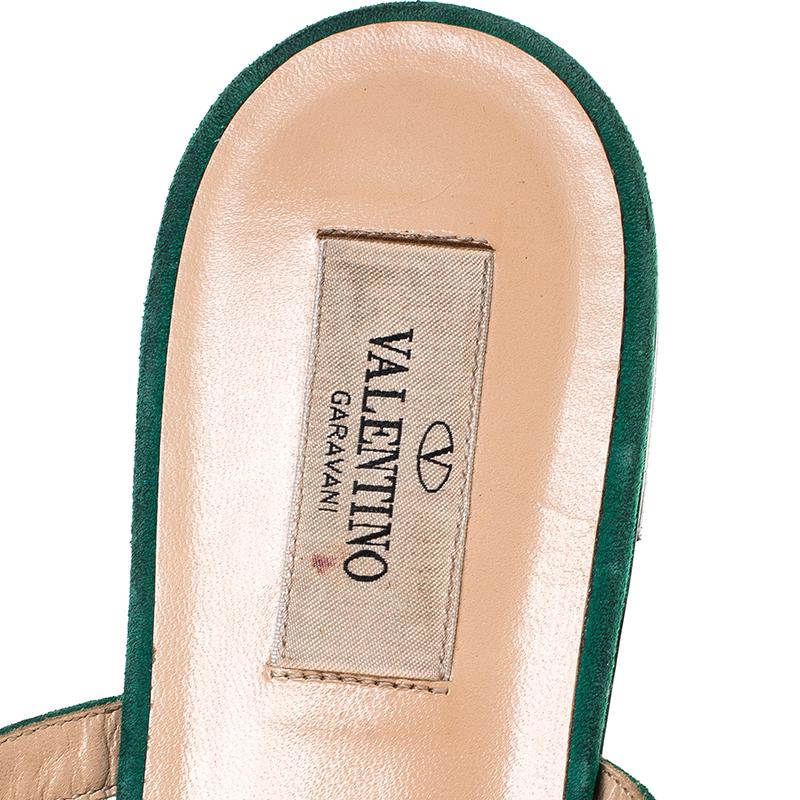 Valentino Emerald/Smeraldo Suede Rockstud Flat Slides Size 39 2
