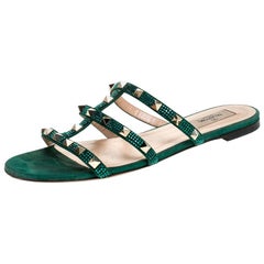 Valentino Emerald/Smeraldo Suede Rockstud Flat Slides Size 39