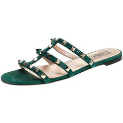 Valentino Emerald/Smeraldo Suede Rockstud Flat Slides Size 39