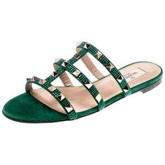 Valentino Emerald/Smeraldo Suede Rockstud Flat Slides Size 40