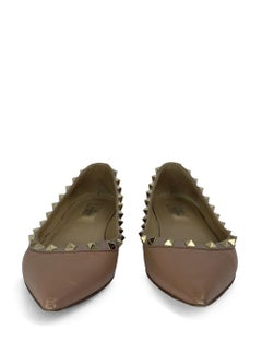 Valentino EU 39 Dusty Pink Leather Pointed-Toe Gold-Studded Ballet Flats