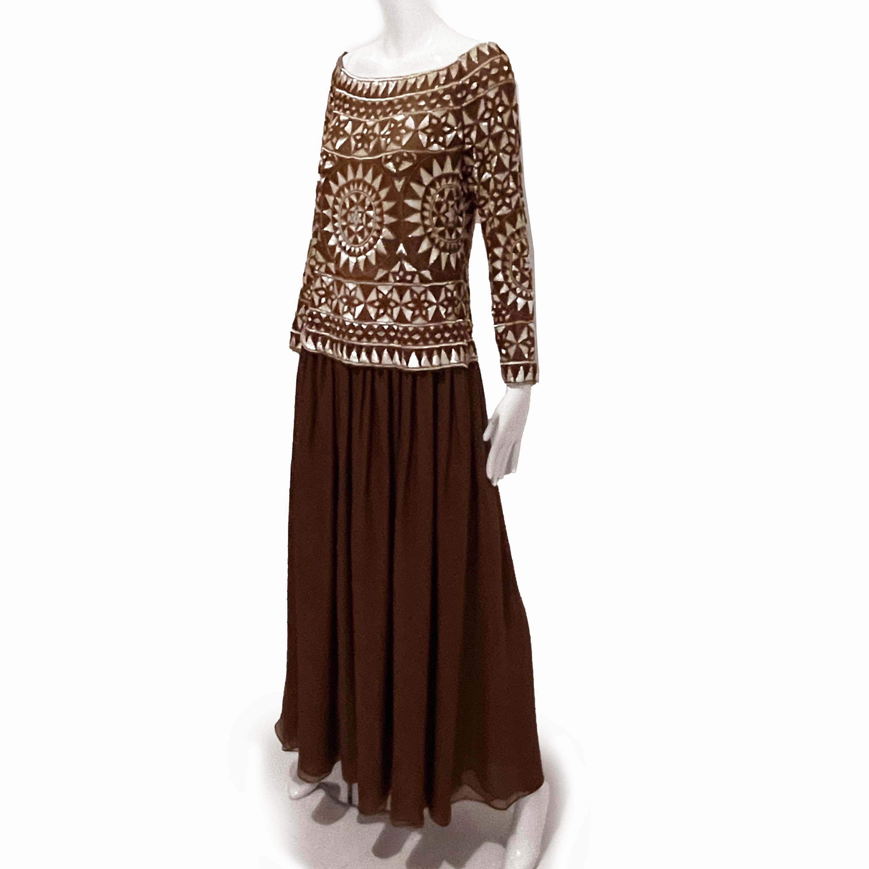 Valentino Evening Gown 2pc Set Documented Formal Beaded Mosaic Vintage S/S 89  For Sale 4