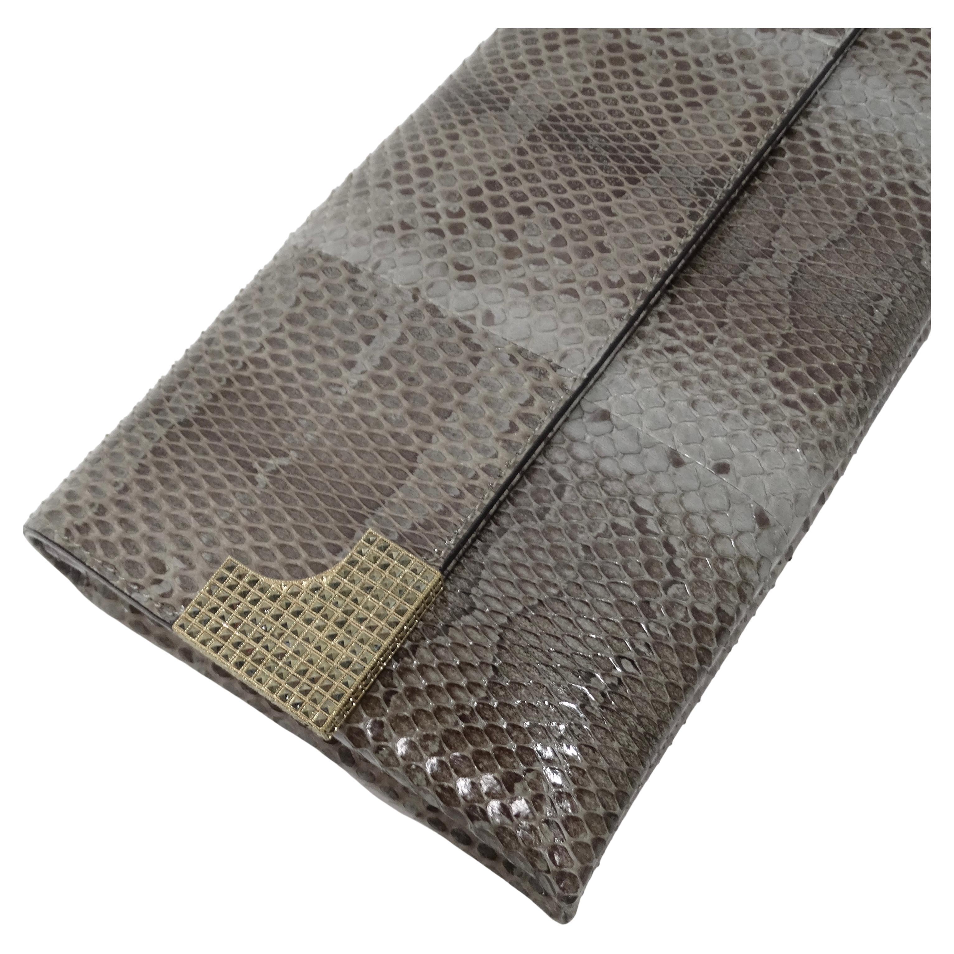 Gray Valentino Exotic Snakeskin Fold Over Handbag For Sale