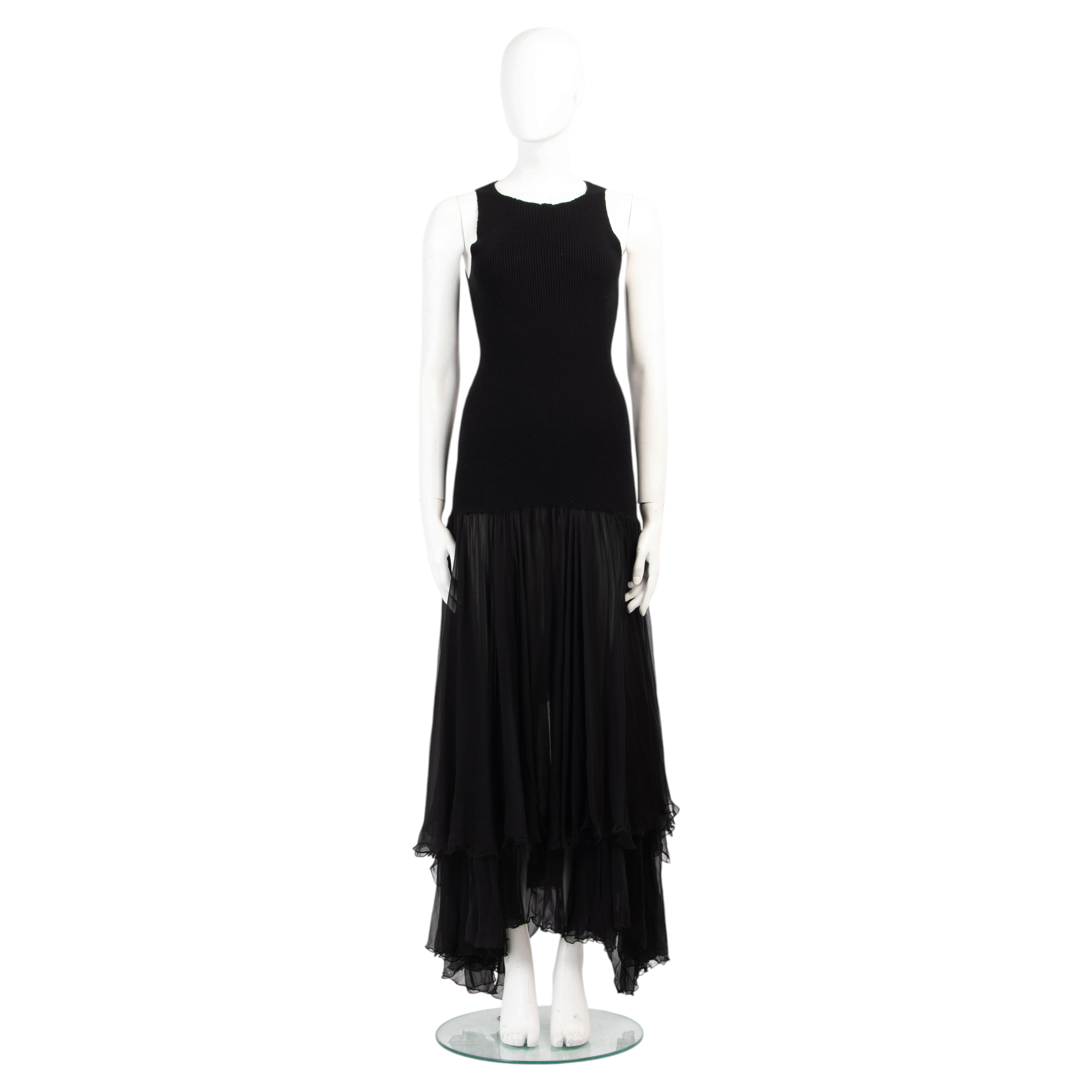 Valentino F/W 1995 Schwarzes Chiffonkleid aus Kaschmir und Seide