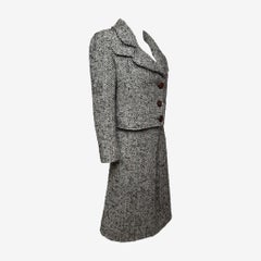 Valentino F/W 1996 Black And Ivory Herringbone Skirt Suit