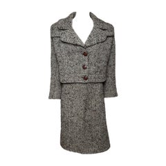 Valentino F/W 1996 Black And Ivory Herringbone Skirt Suit