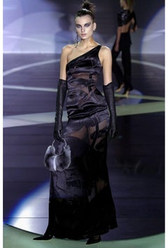 Valentino F/W 2001 Black Panther Satin One Shoulder Gown