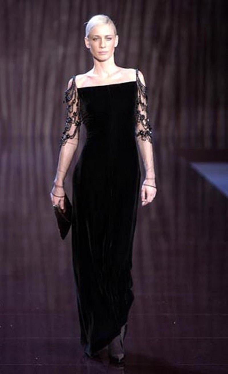 Valentino F/W 2003 Black Velvet 20s Inspired Beaded Gatsby Maxi Dress Gown US 8 For Sale 8