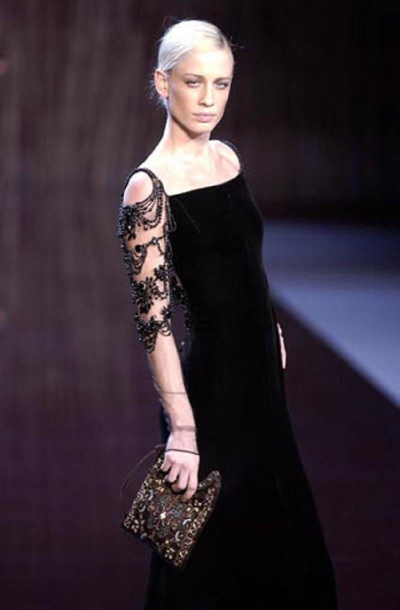 Valentino F/W 2003 Black Velvet 20s Inspired Beaded Gatsby Maxi Dress Gown US 8 For Sale 10