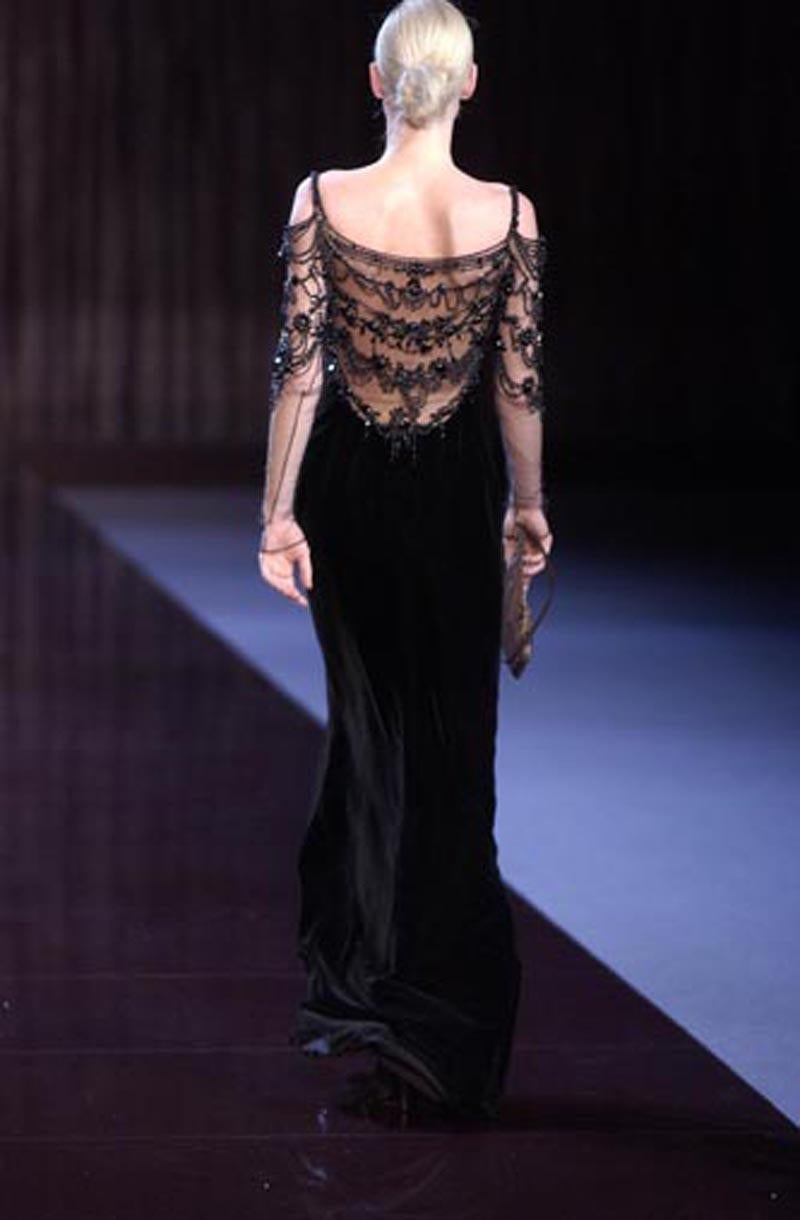 Valentino F/W 2003 Black Velvet 20s Inspired Beaded Gatsby Maxi Dress Gown US 8 For Sale 11