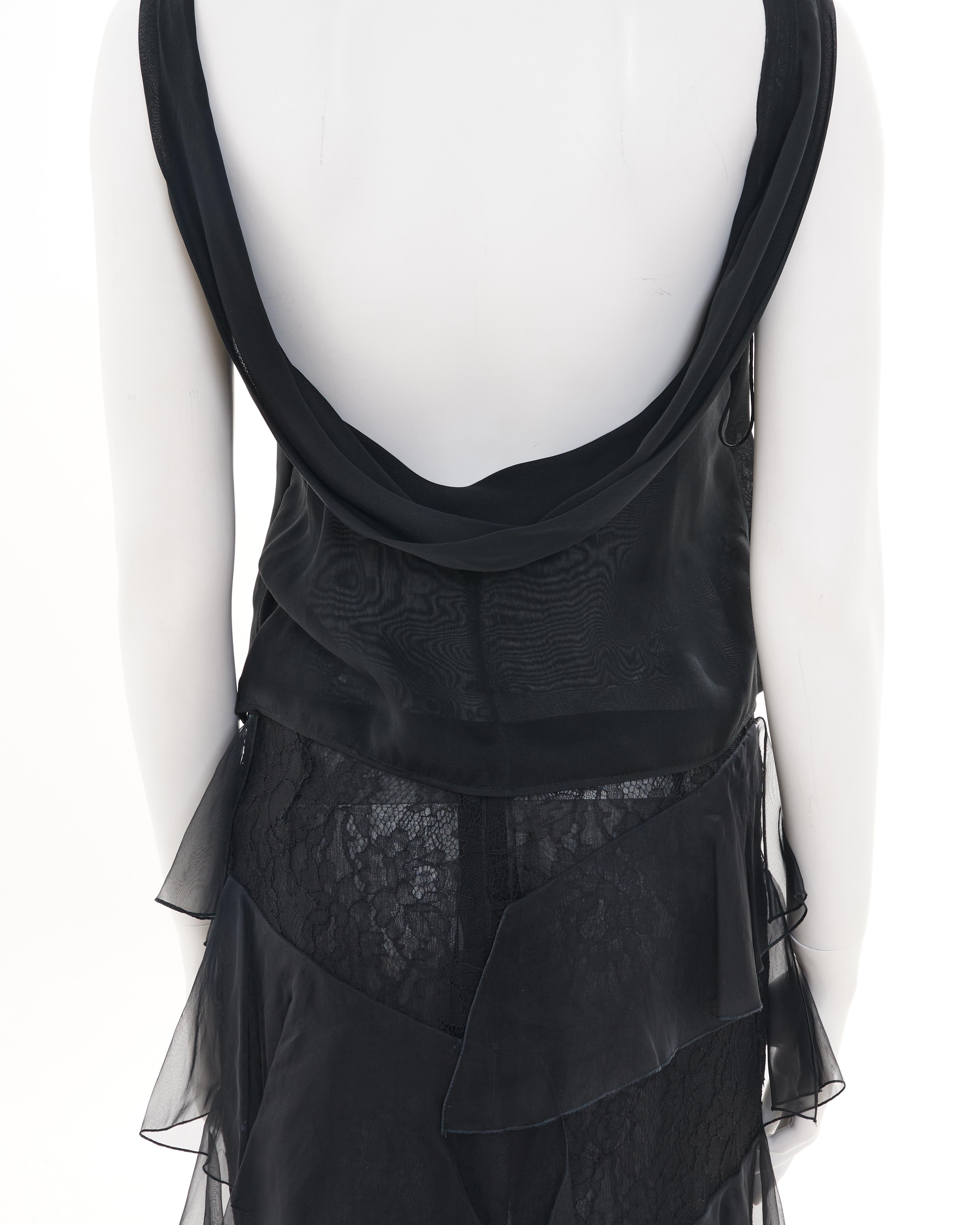 Valentino F/W 2004 Black ruffle and lace silk skirt set gown in vendita 3