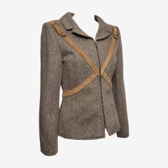 Valentino F/W 2005 Brown Herringbone Tweed Harness-Strap Jacket