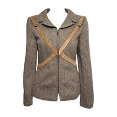 Valentino F/W 2005 Brown Herringbone Tweed Harness-Strap Jacket