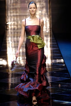 Valentino F/W 2005 Burgundy Iridescent Taffeta Silk Gown