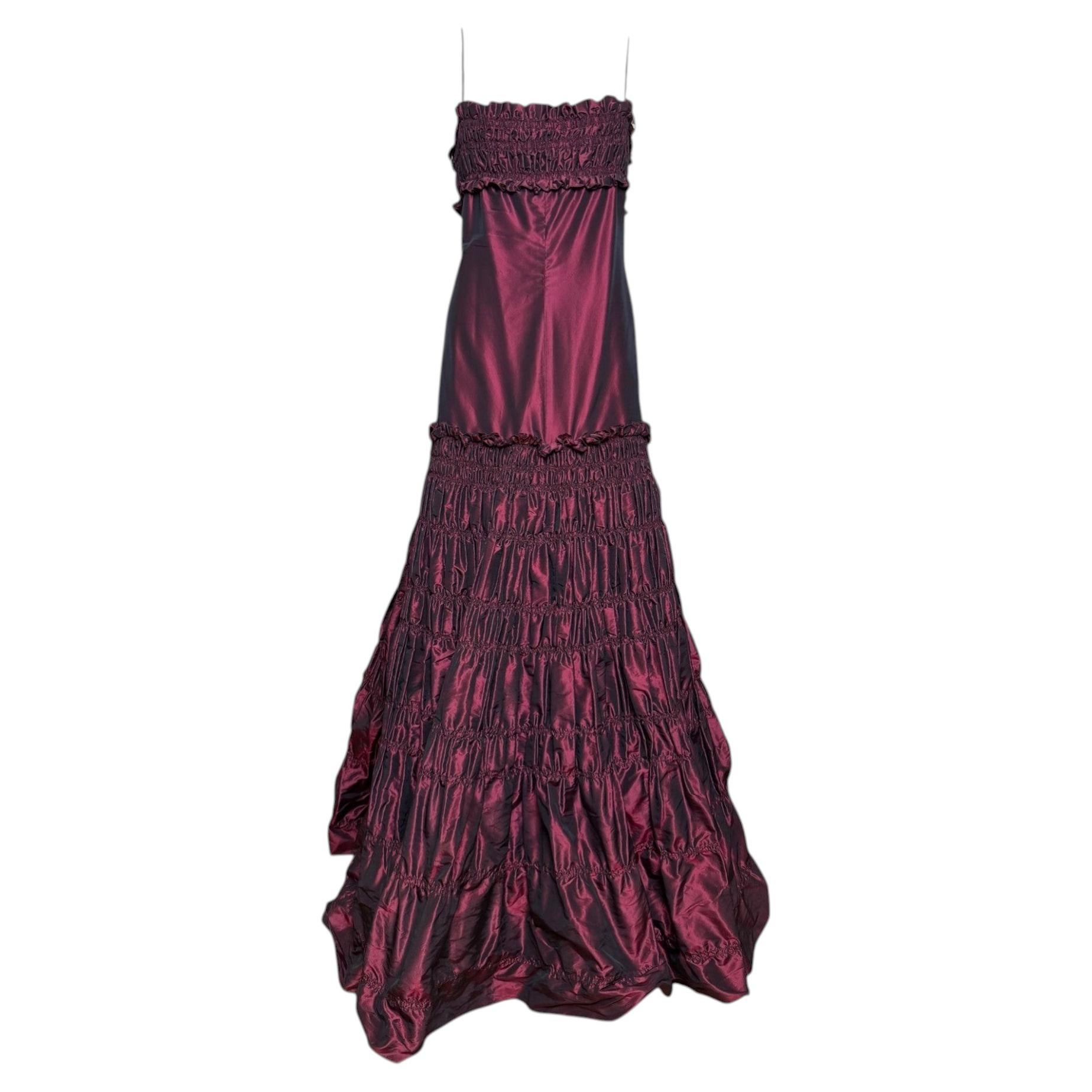 Valentino F/W 2005 Burgundy Iridescent Taffeta Silk Gown