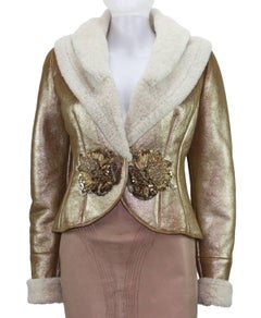 VALENTINO F/W 2006 Metallic Gold Shearling Lambskin Leather Embellished Jacket