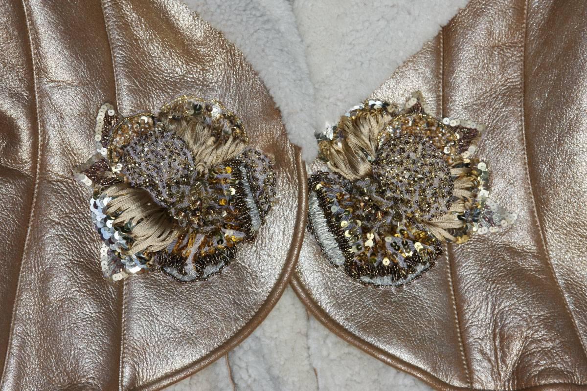VALENTINO F/W 2006 Metallic Gold Shearling Lambskin Leather Embellished Jacket For Sale 1