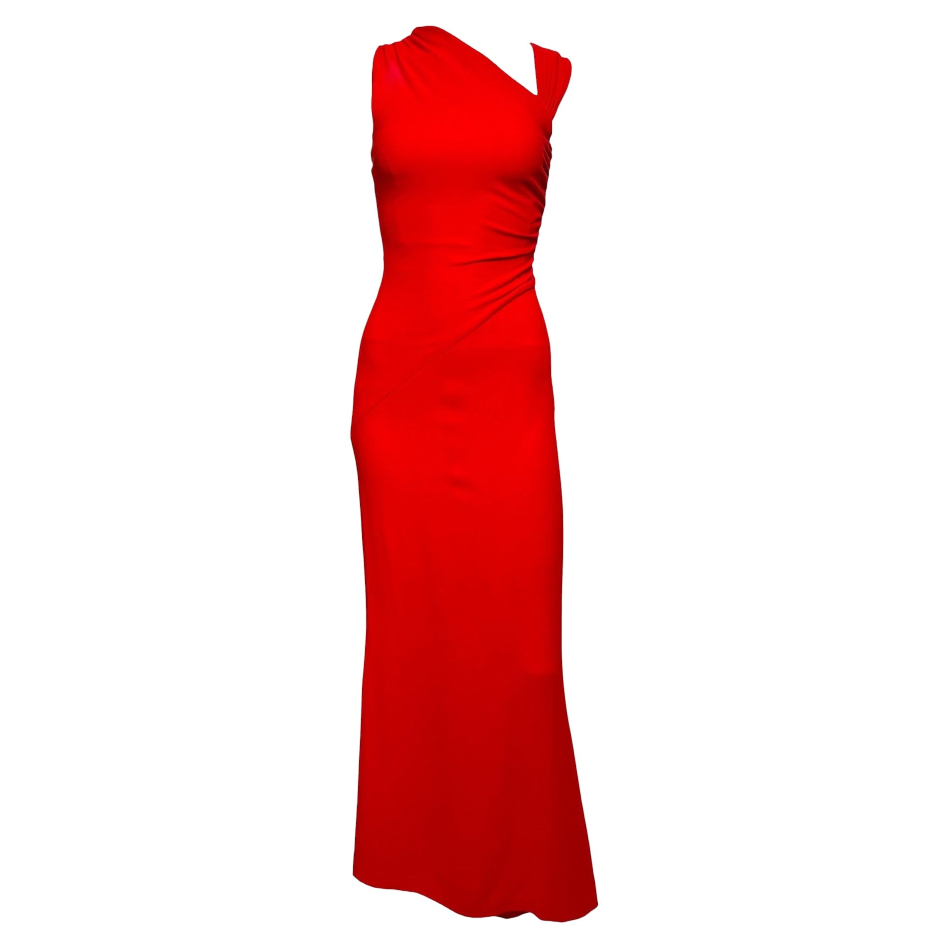 Valentino F/W 2006 Red Silk Jersey Asymmetric Gown