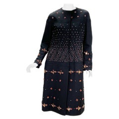 Valentino A/I 2009 Cappotto in lana e seta nero completamente impreziosito taglia 8