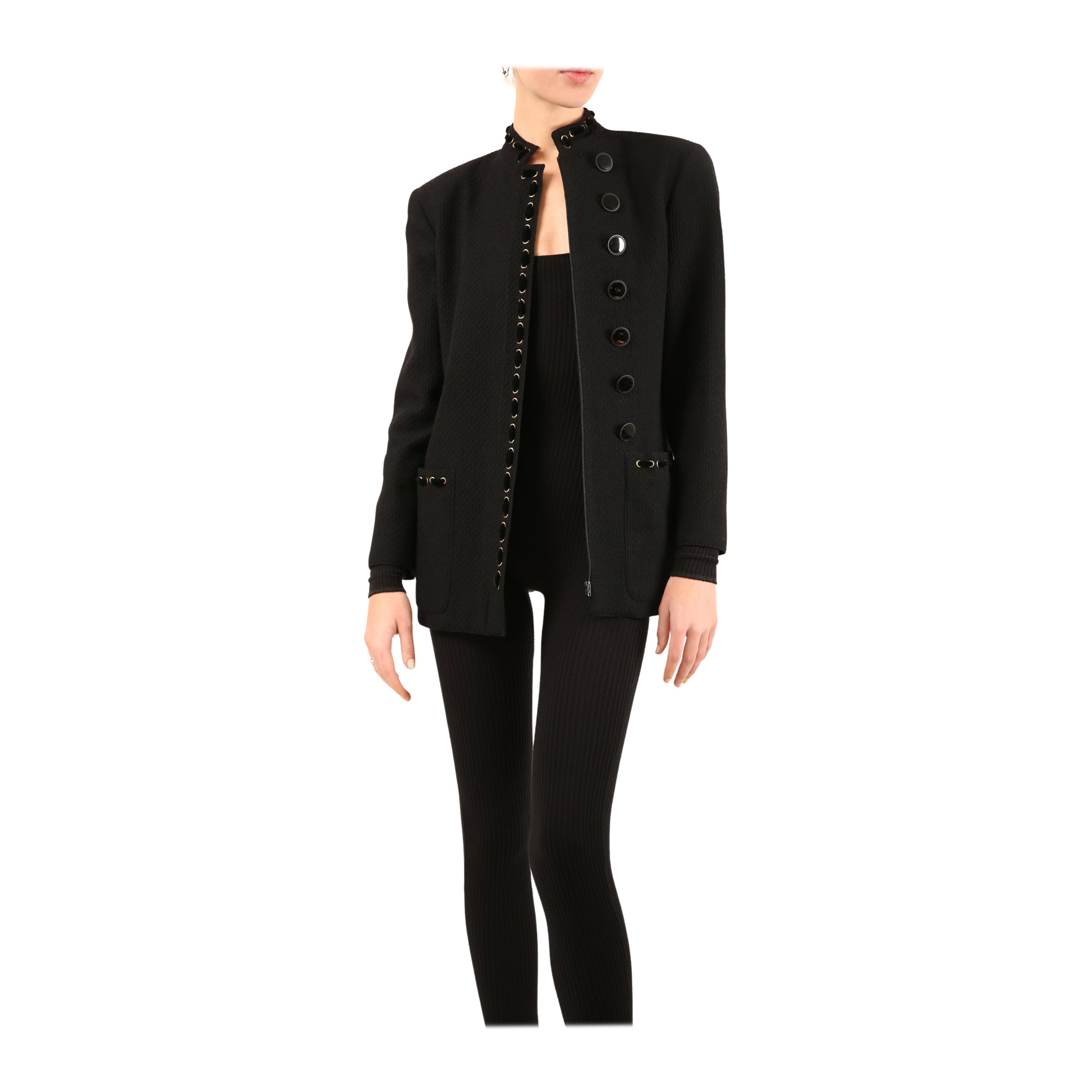 Valentino Herbst 1992 Vintage Schwarzer Woll-Samtmantel Blazer Stil Jacke IT 42