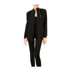 Valentino Otoño 1992 vintage negro lana terciopelo abrigo chaqueta estilo blazer IT 42