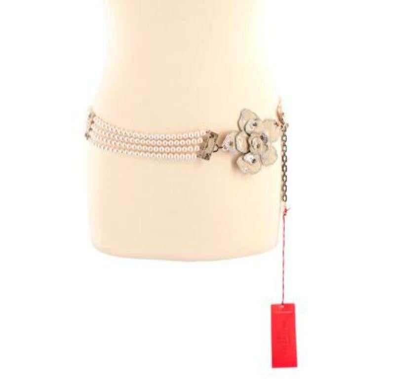 Valentino Faux Pearl Crystal Embellished Flower Chain Belt 2