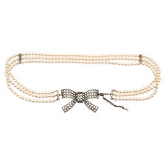 Valentino Faux Pearl Mesh Bow Buckle Belt