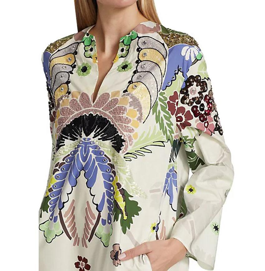 VALENTINO FLORAL-EMBROIDERED COTTON TUNIC DRESS Sz IT 42 - US 6 2