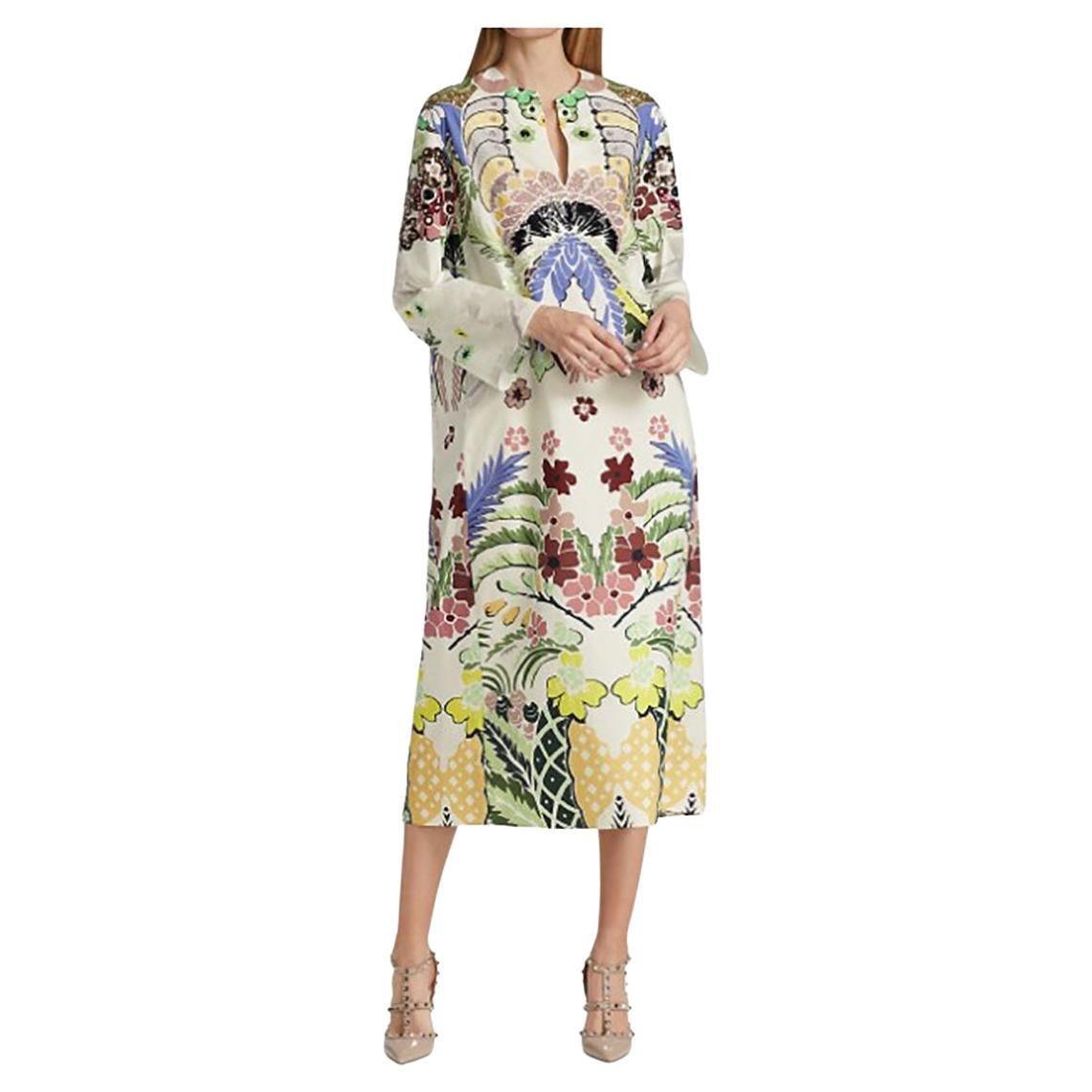 VALENTINO FLORAL-EMBROIDERED COTTON TUNIC DRESS Sz IT 42 - US 6