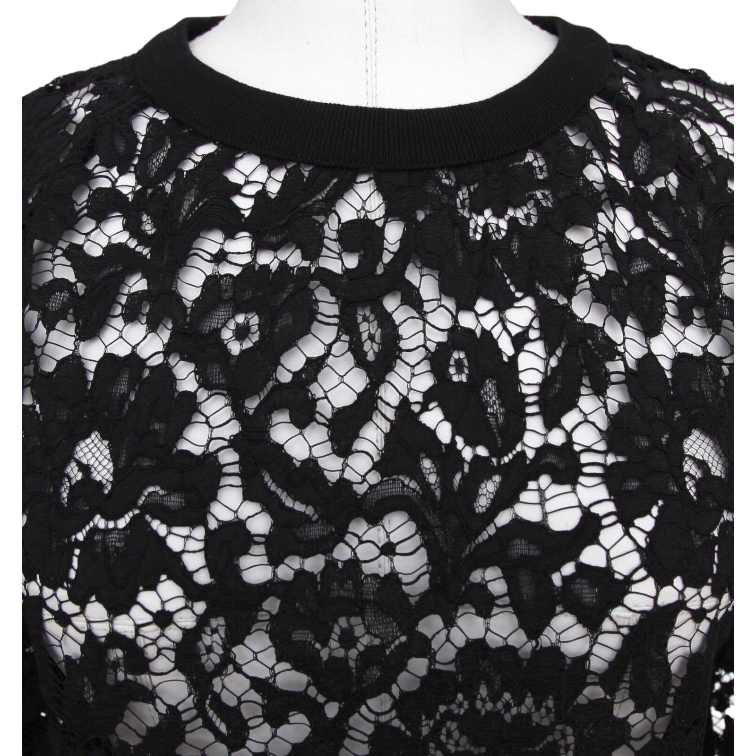 Women's VALENTINO Floral Lace Blouse Top Shirt Long Sleeve Black White Sz S BNWT For Sale