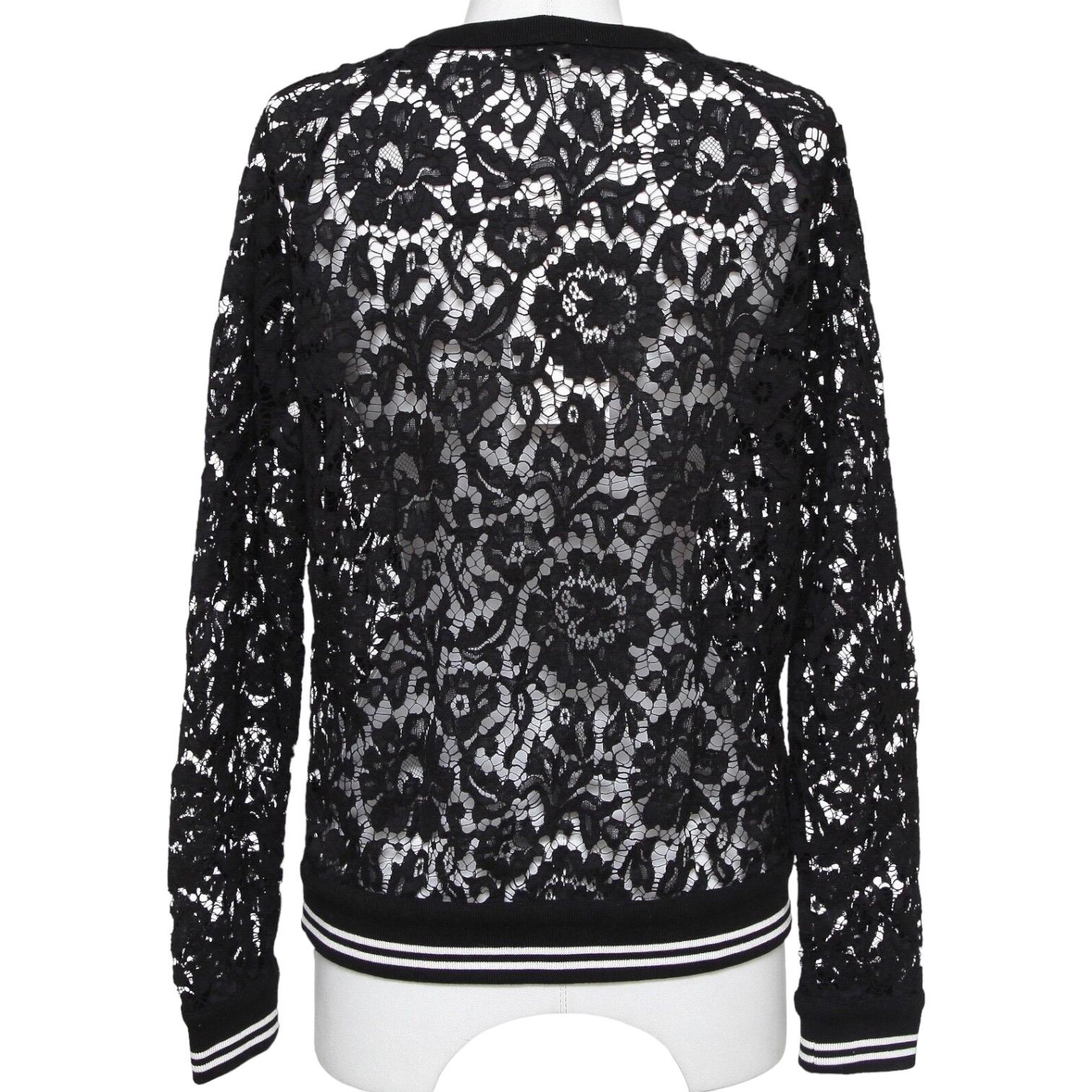VALENTINO Floral Lace Blouse Top Shirt Long Sleeve Black White Sz S BNWT For Sale 1