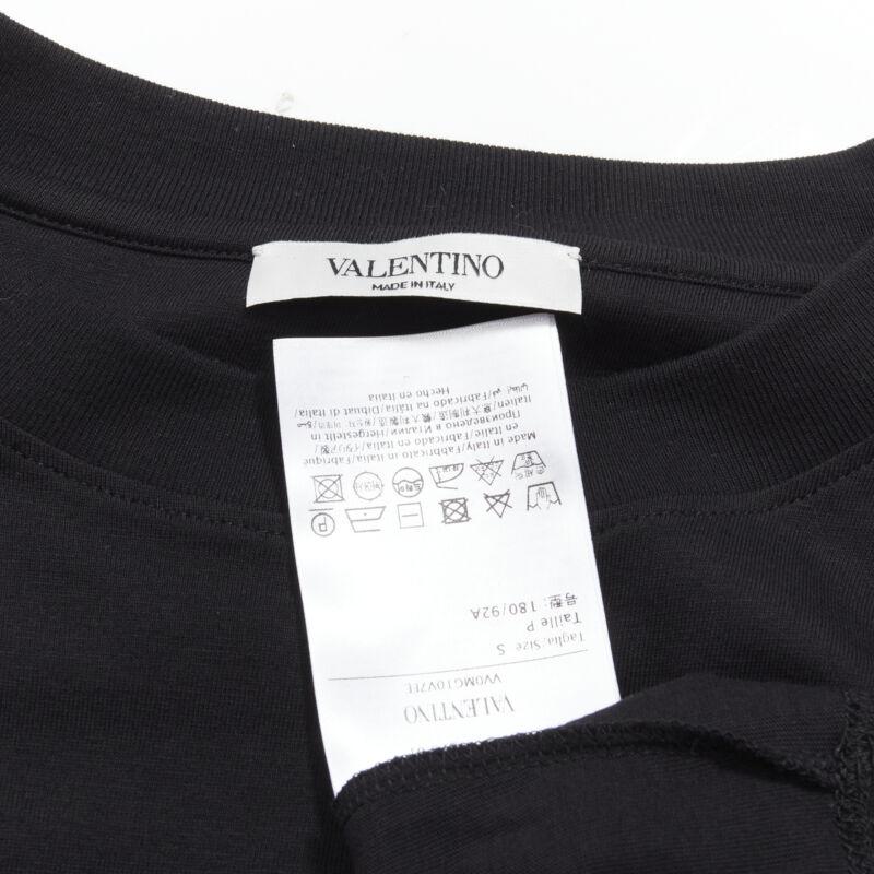 VALENTINO floral lace breast pocket white logo black cotton tshirt S For Sale 4