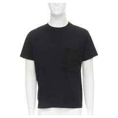 VALENTINO floral lace breast pocket white logo black cotton tshirt S
