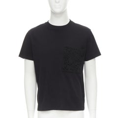 VALENTINO floral lace breast pocket white logo black cotton tshirt S
