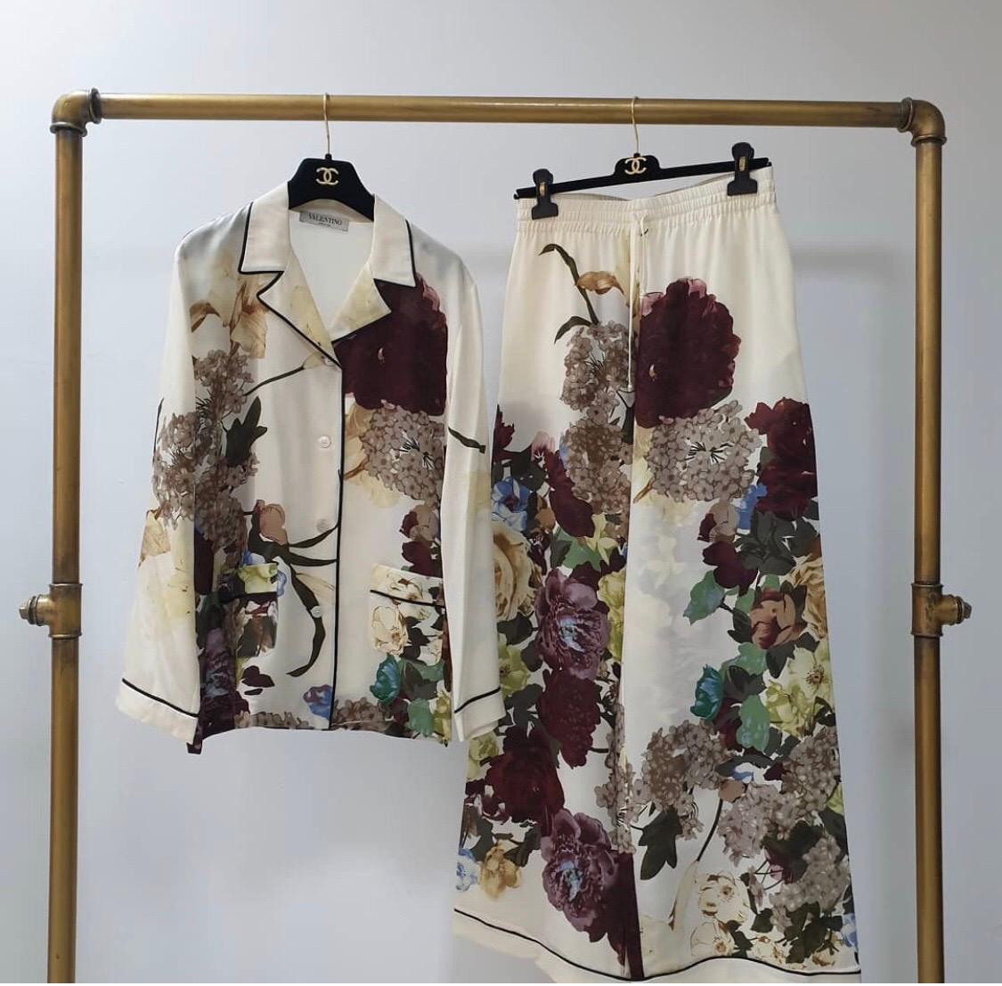 VALENTINO Floral Silk Crepe De Chine Pants Set Suit 3