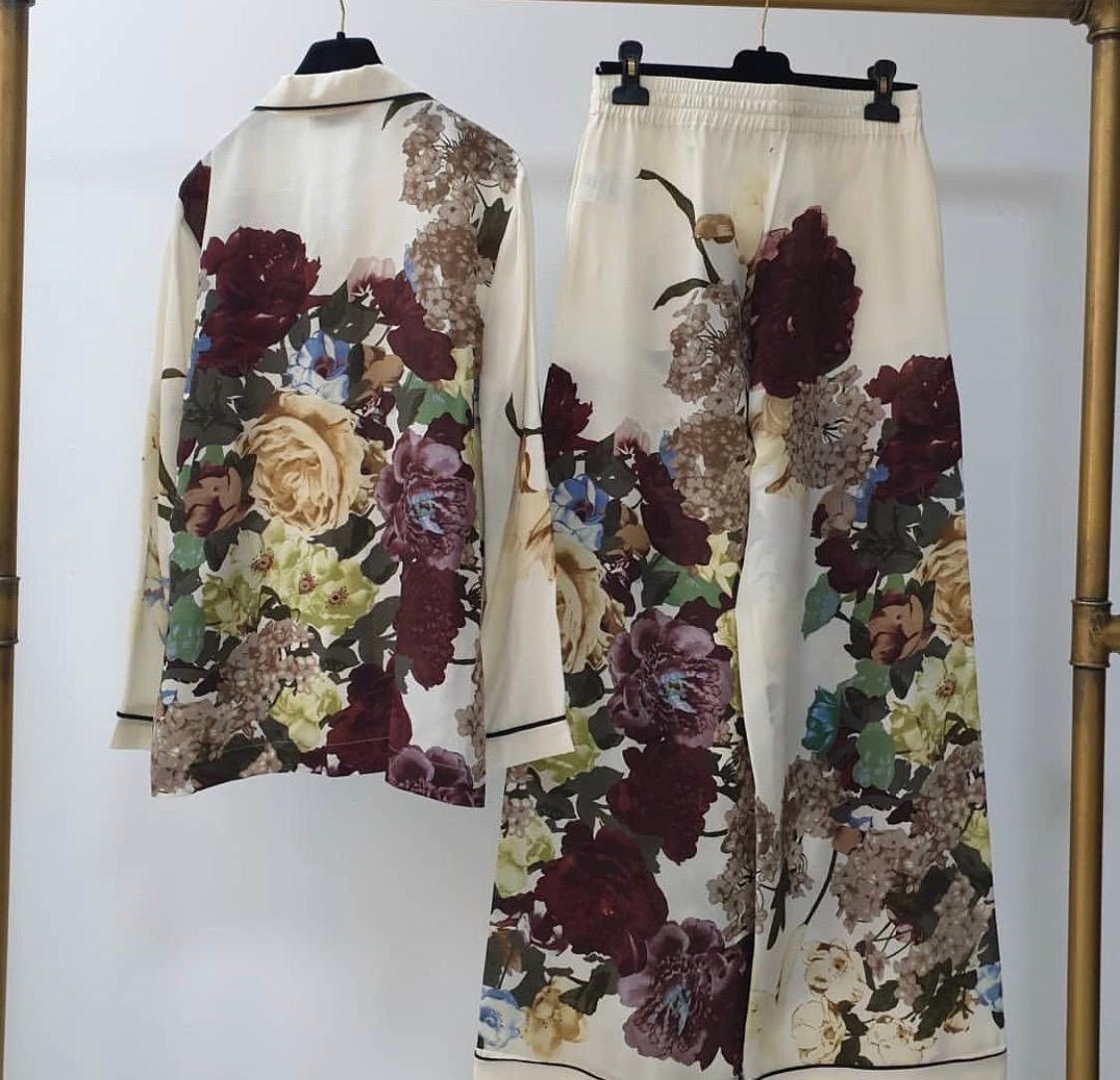 VALENTINO Floral Silk Crepe De Chine Pants Set Suit 4