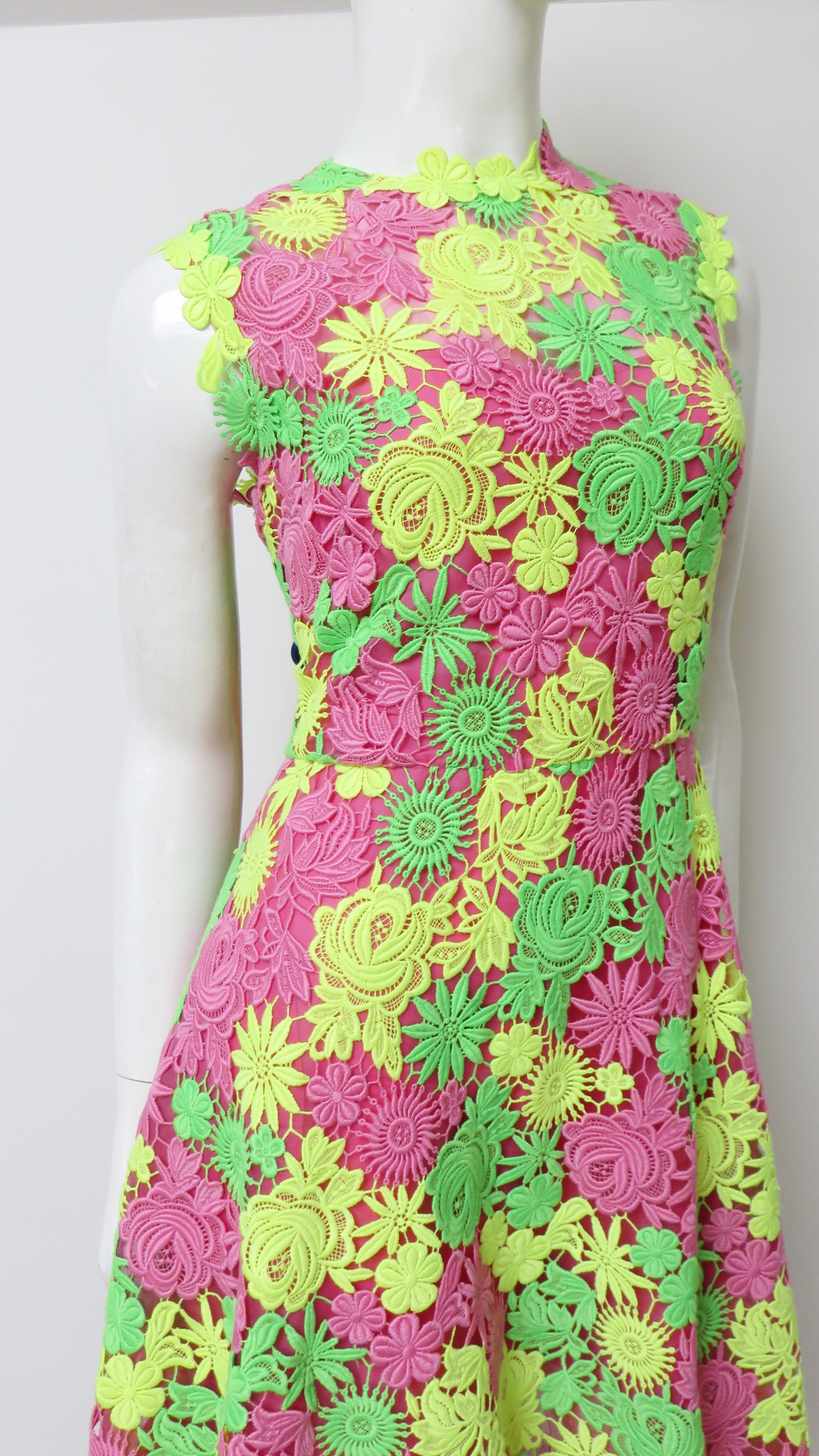 Beige Valentino Flower Lace Silk Dress For Sale