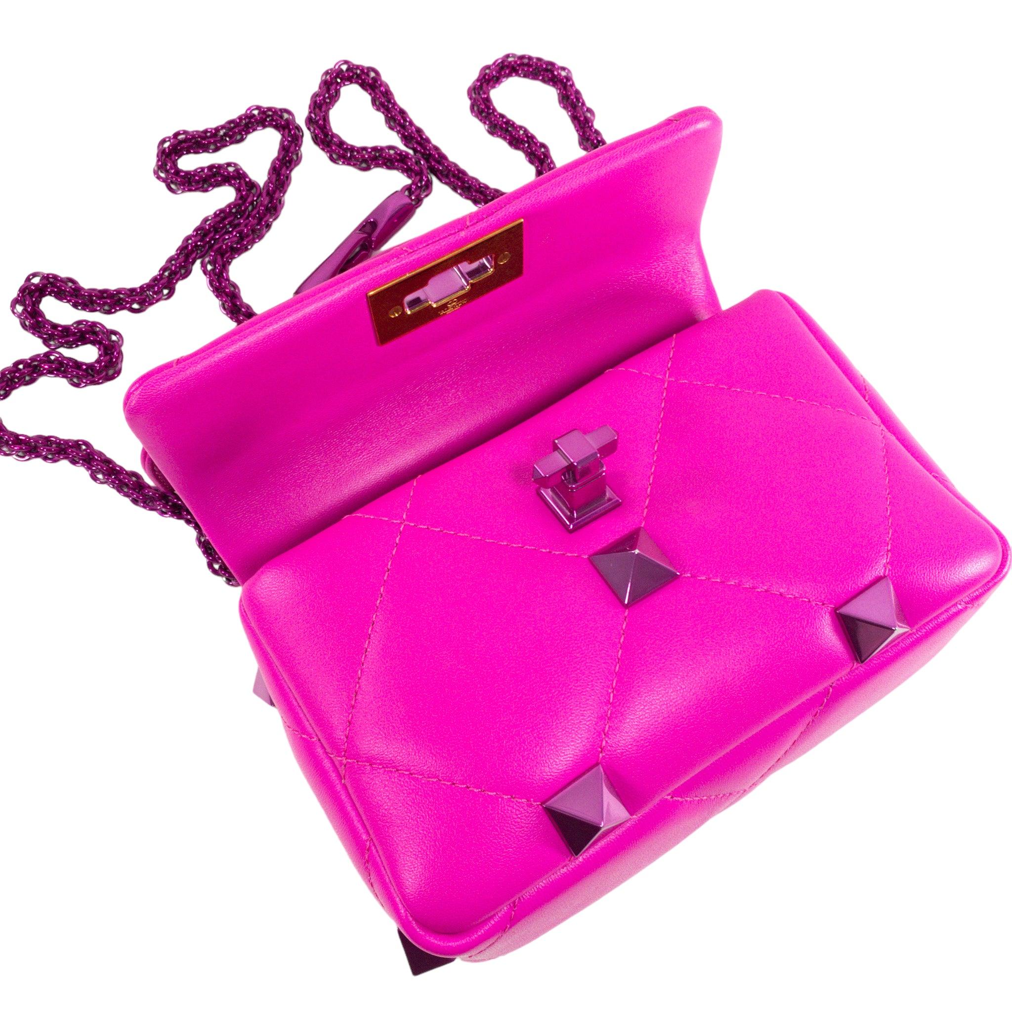 Women's Valentino Fluo Pink Small Roman Stud Flap  For Sale