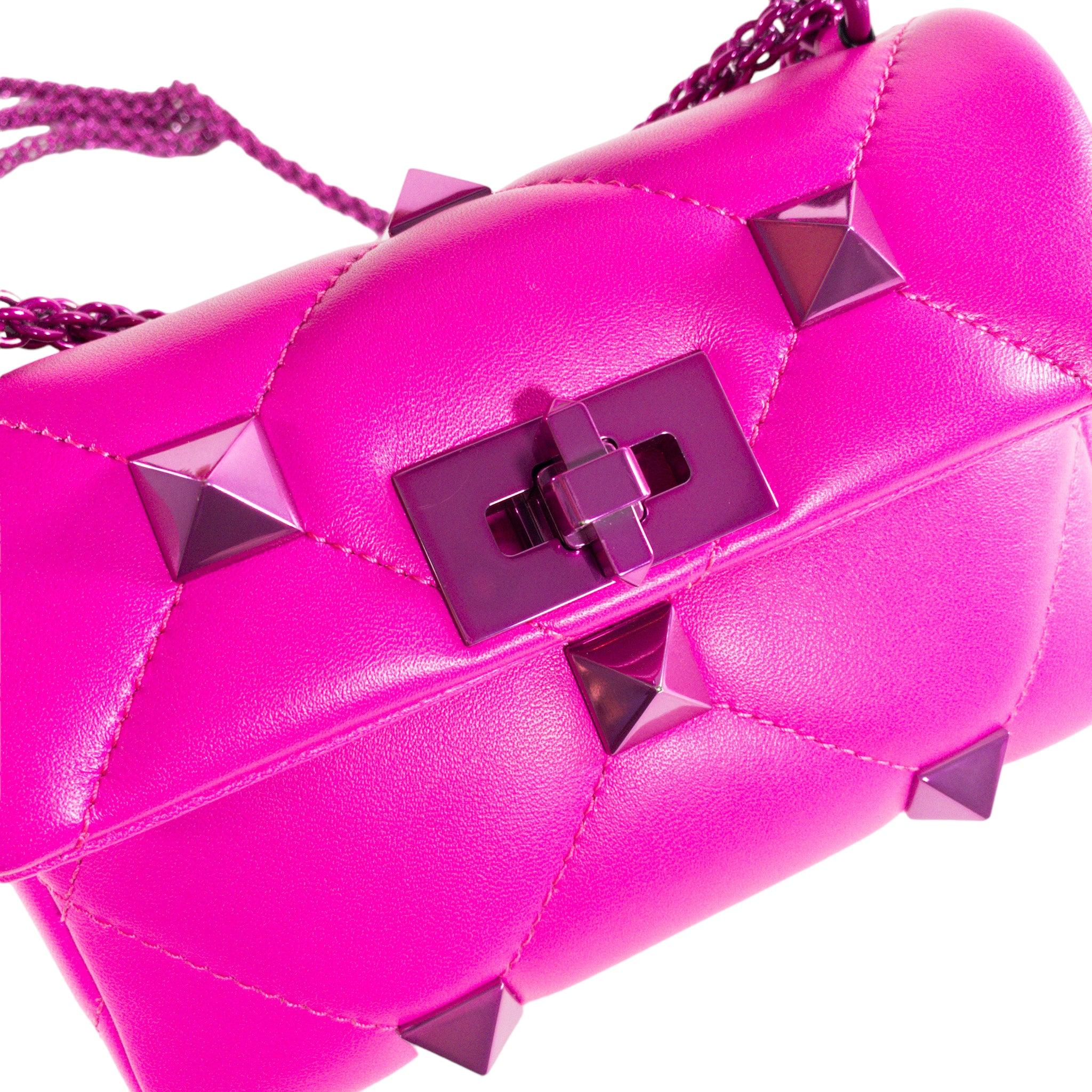 Valentino Fluo Pink Small Roman Stud Flap  For Sale 1