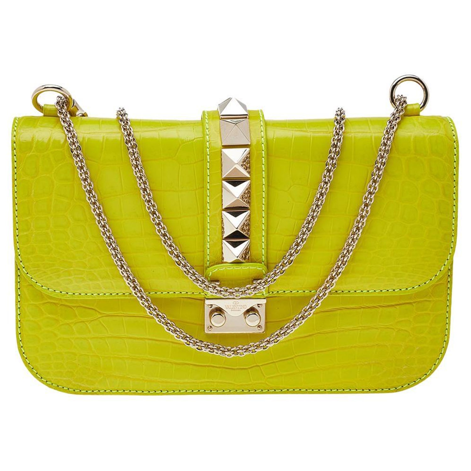 Valentino Fluo Crocodile Medium Glam Lock Flap Bag at 1stDibs valentino yellow handbag, valentino yellow