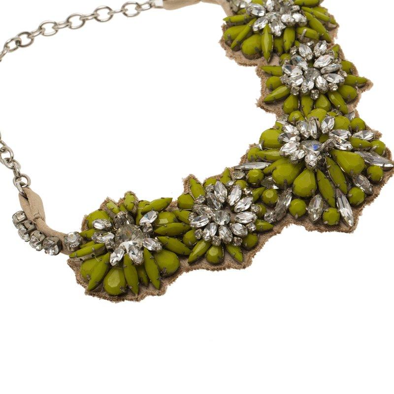 Valentino Fluoro Halskette mit Blumen aus grünem Kristall und silbernem Kragen (Zeitgenössisch) im Angebot