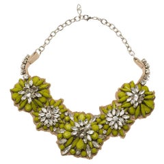 Valentino Fluoro Flowers green Crystal Silver Tone collar Necklace