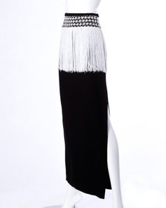 Valentino for Henri Bendel Vintage Black + White Fringe Maxi Skirt
