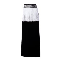 Valentino for Henri Bendel Vintage Black + White Fringe Maxi Skirt