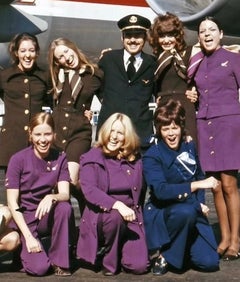 Valentino for TWA 1971 Purple Flight Attendant Tunic and Pants Ensemble