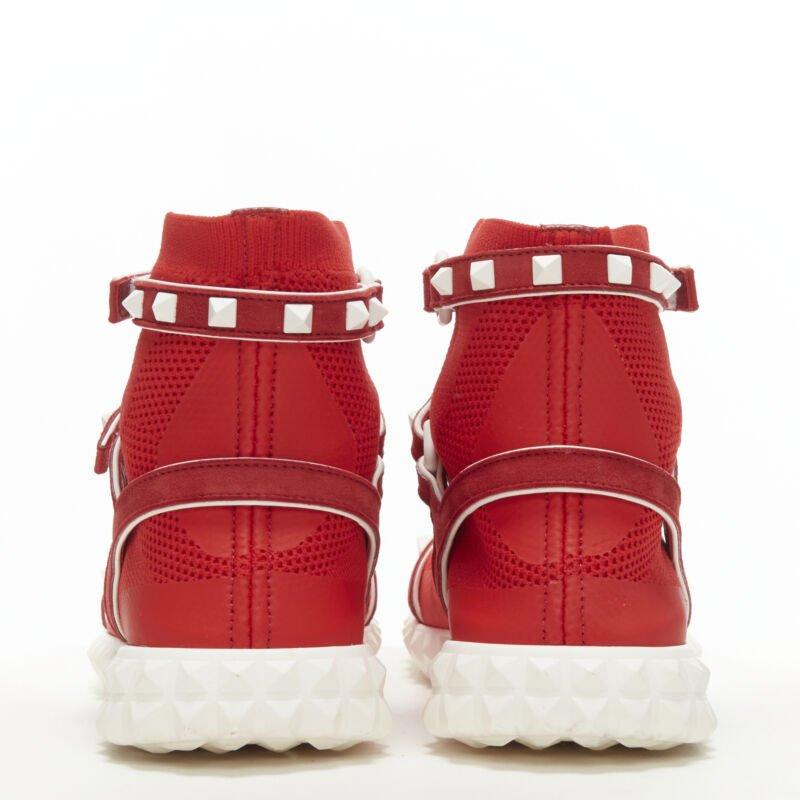 VALENTINO Free Rockstud Bodytech red sock knit white stud high top sneaker EU36 For Sale 1