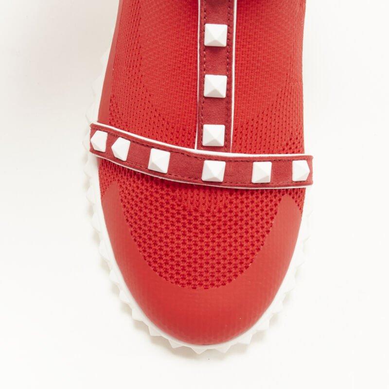 VALENTINO Free Rockstud Bodytech red sock knit white stud high top sneaker EU36 For Sale 2