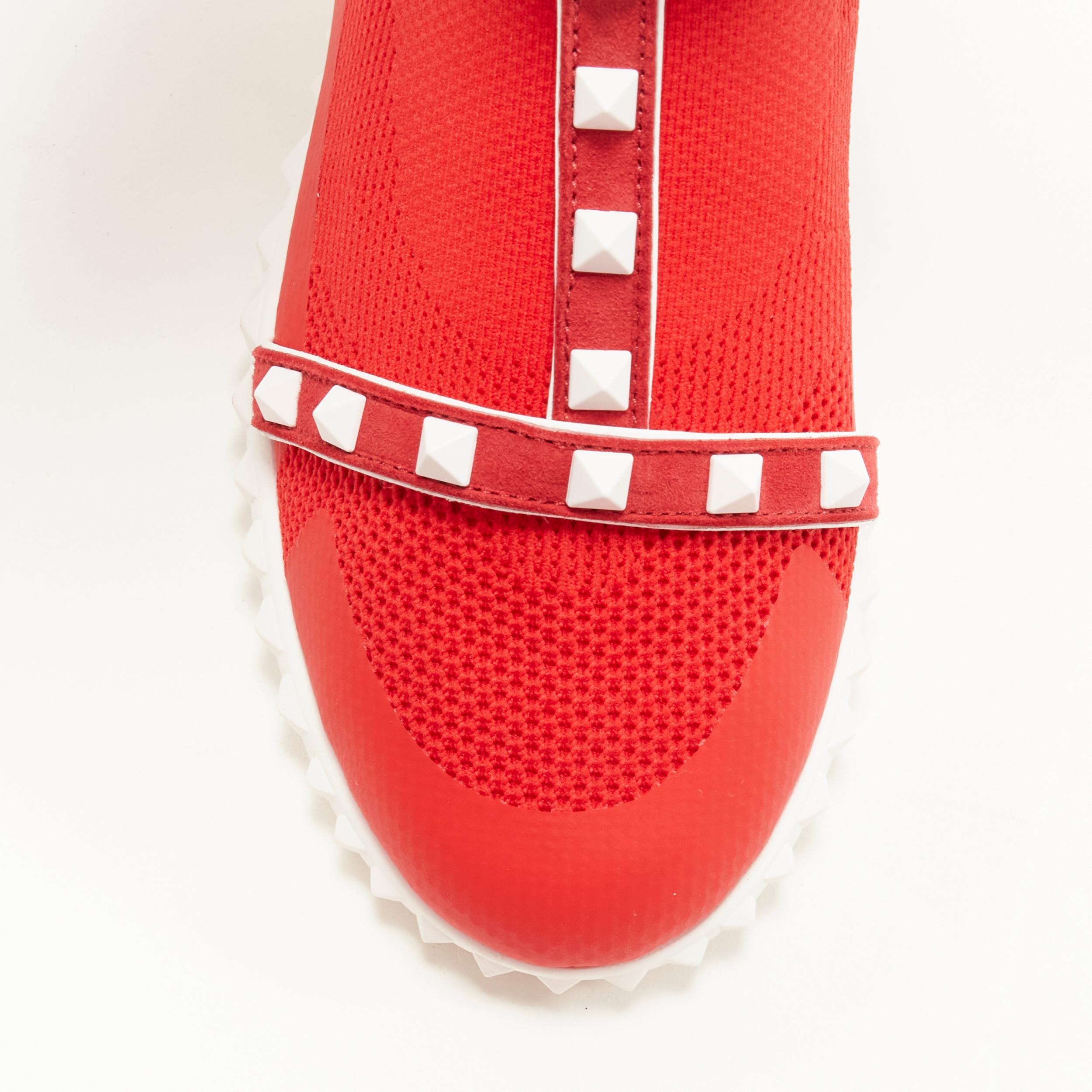 VALENTINO Free Rockstud Bodytech red sock knit white stud high top sneaker EU36 For Sale 1