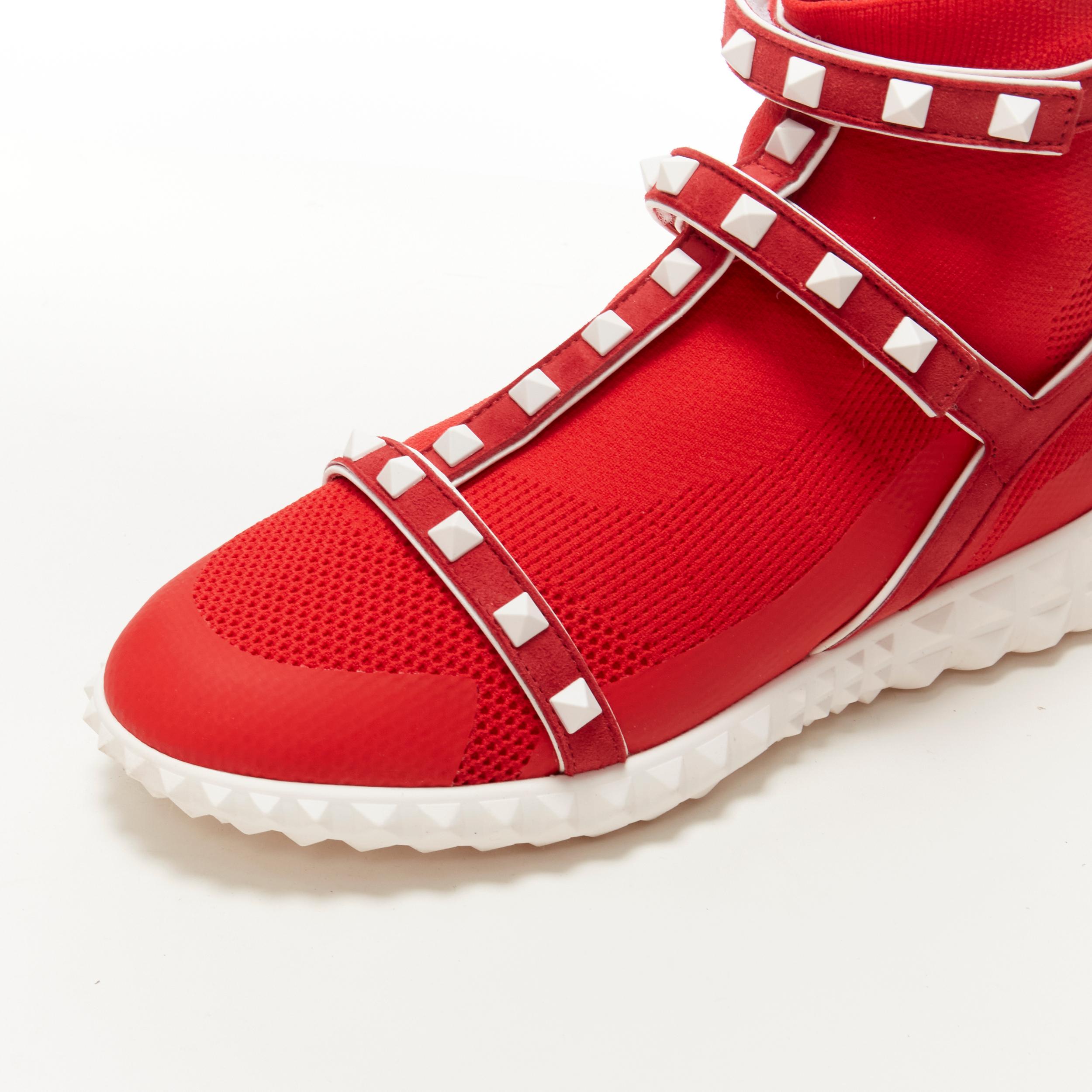 VALENTINO Free Rockstud Bodytech red sock knit white stud high top sneaker EU36 For Sale 2