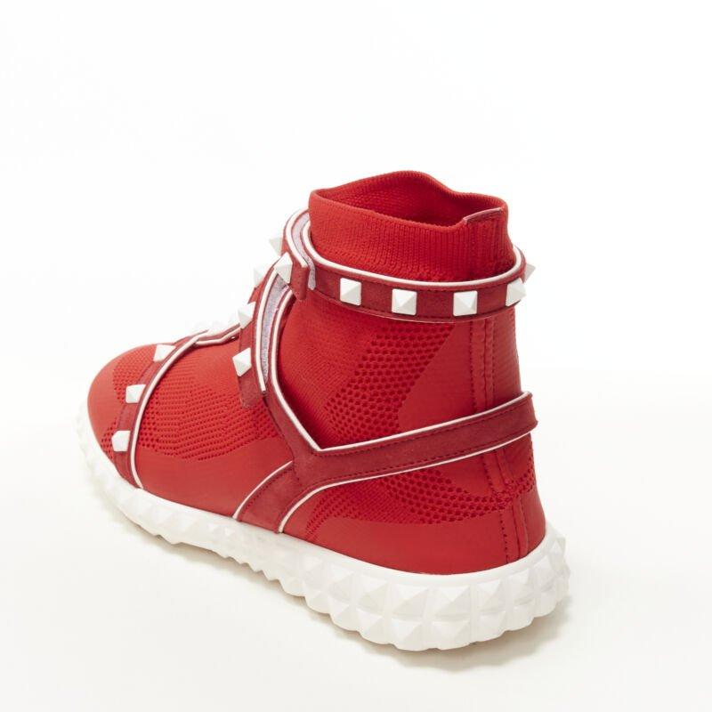 VALENTINO Free Rockstud Bodytech red sock knit white stud high top sneaker EU36 For Sale 4